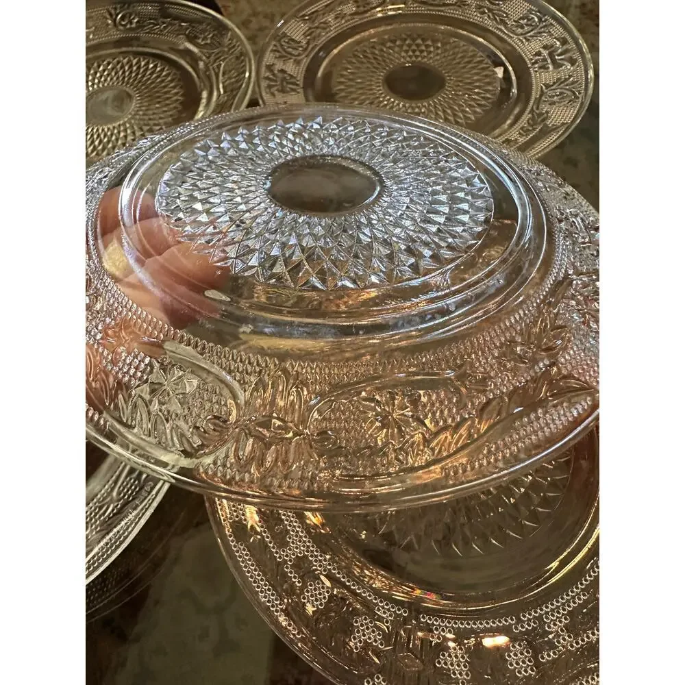 Vintage Sandwich Crystal Glass Dessert Plate set of 5 lunch dessert plates